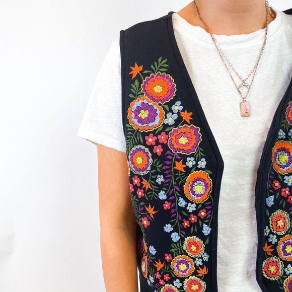 American Vintage Tops - Vintage Black Sportgear Embellished Open Front Vest - XL
